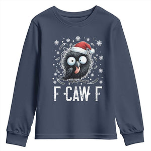 Funny F Caw F Christmas Crow Youth Sweatshirt Santa Raven Xmas Holiday TS11 Navy Print Your Wear