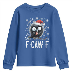 Funny F Caw F Christmas Crow Youth Sweatshirt Santa Raven Xmas Holiday TS11 Royal Blue Print Your Wear