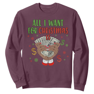 Funny All I Want For Christmas Is Money Sweatshirt Xmas Melanin Black African American Hands TS11 Maroon Print Your Wear