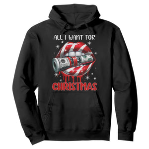 Funny All I Want For Christmas Is Money Hoodie Candy Cane Lips TS11 Black Print Your Wear