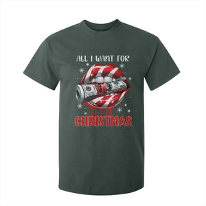 Funny All I Want For Christmas Is Money T Shirt For Kid Candy Cane Lips TS11 Dark Forest Green Print Your Wear