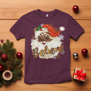 Funny Retro Black Santa Christmas T Shirt Believe African American Xmas TS11 Maroon Print Your Wear