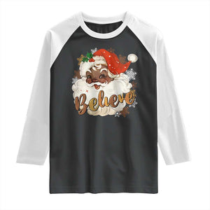 Funny Retro Black Santa Christmas Raglan Shirt Believe African American Xmas TS11 Black White Print Your Wear