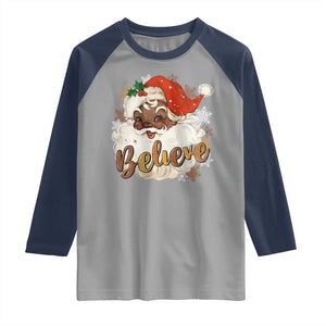 Funny Retro Black Santa Christmas Raglan Shirt Believe African American Xmas TS11 Sport Gray Navy Print Your Wear