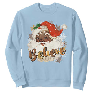 Funny Retro Black Santa Christmas Sweatshirt Believe African American Xmas TS11 Light Blue Print Your Wear