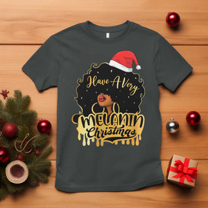 Have A Melanin Christmas African American Santa Girl Xmas T Shirt TS11 Dark Heather Print Your Wear