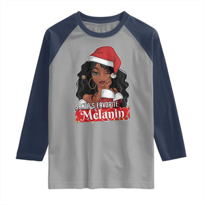 African American Christmas Raglan Shirt Santa's Favorite Melanin Santa Girl TS11 Sport Gray Navy Print Your Wear