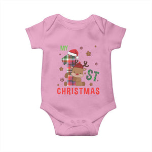 My First Christmas Cute Reindeer Santa Hat Baby Onesie TS11 Light Pink Print Your Wear