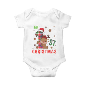My First Christmas Cute Reindeer Santa Hat Baby Onesie TS11 White Print Your Wear