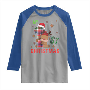 My First Christmas Cute Reindeer Santa Hat Raglan Shirt TS11 Sport Gray Royal Print Your Wear