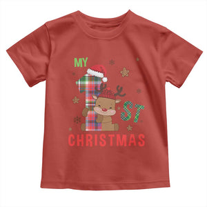 My First Christmas Cute Reindeer Santa Hat Toddler T Shirt TS11 Red Print Your Wear