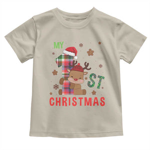 My First Christmas Cute Reindeer Santa Hat Toddler T Shirt TS11 Sand Print Your Wear