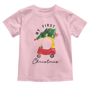 My First Christmas Toddler T Shirt Toy Car Xmas Tree TS11 Light Pink Print Your Wear
