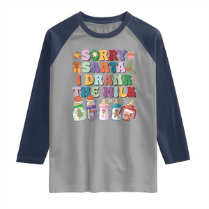 Funny First Christmas Raglan Shirt Sorry Santa I Drank The Milk Retro Baby Bottle TS11 Sport Gray Navy Print Your Wear