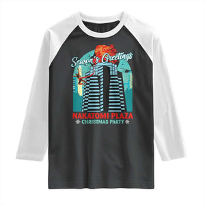 Christmas Nakatomi Plaza Raglan Shirt Season's Greeting Christmas Party Hans Gruber TS11 Black White Print Your Wear
