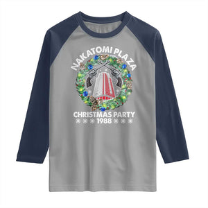 Christmas Nakatomi Plaza Raglan Shirt Christmas Party 1988 Xmas Wreath TS11 Sport Gray Navy Print Your Wear