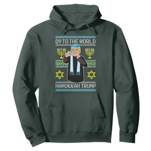 Funny Hanukkah Trump Hoodie Oy To The World Menorah David Stars TS11 Dark Forest Green Print Your Wear