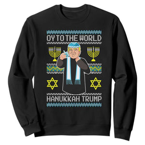 Funny Hanukkah Trump Sweatshirt Oy To The World Menorah David Stars TS11 Black Print Your Wear