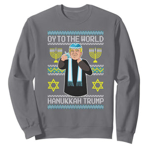 Funny Hanukkah Trump Sweatshirt Oy To The World Menorah David Stars TS11 Charcoal Print Your Wear