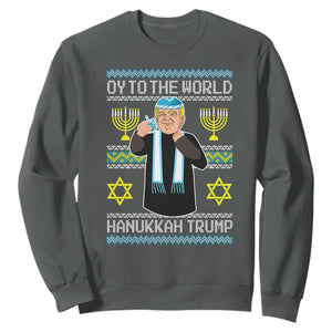 Funny Hanukkah Trump Sweatshirt Oy To The World Menorah David Stars TS11 Dark Heather Print Your Wear
