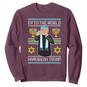 Funny Hanukkah Trump Sweatshirt Oy To The World Menorah David Stars TS11 Maroon Print Your Wear