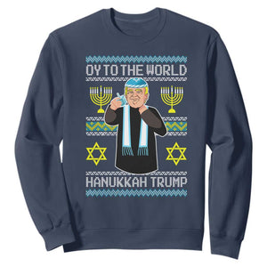 Funny Hanukkah Trump Sweatshirt Oy To The World Menorah David Stars TS11 Navy Print Your Wear