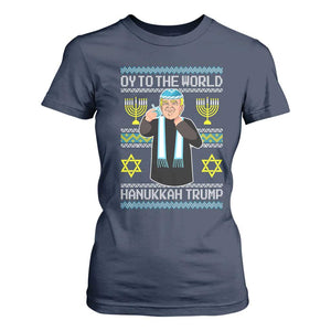 Funny Hanukkah Trump T Shirt For Women Oy To The World Menorah David Stars TS11 Navy Print Your Wear