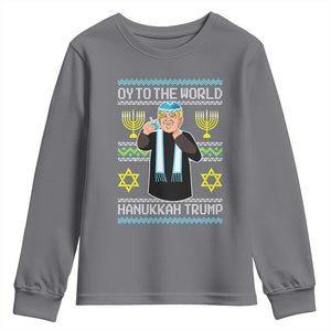 Funny Hanukkah Trump Youth Sweatshirt Oy To The World Menorah David Stars TS11 Charcoal Print Your Wear