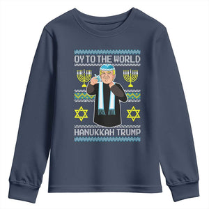 Funny Hanukkah Trump Youth Sweatshirt Oy To The World Menorah David Stars TS11 Navy Print Your Wear