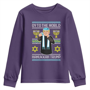 Funny Hanukkah Trump Youth Sweatshirt Oy To The World Menorah David Stars TS11 Purple Print Your Wear