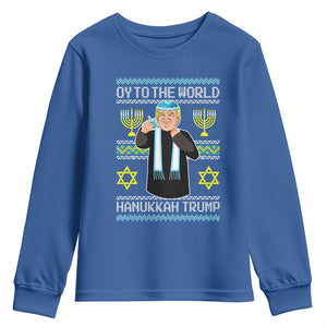 Funny Hanukkah Trump Youth Sweatshirt Oy To The World Menorah David Stars TS11 Royal Blue Print Your Wear