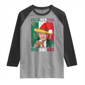 Christmas In Mexico Trump Raglan Shirt Feliz Navidad Mis Amigos Santa Trump Tequila Shot TS11 Sport Gray Black Print Your Wear