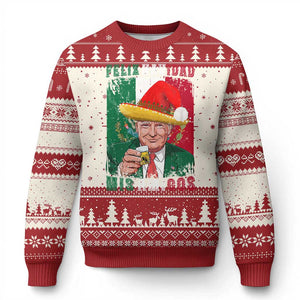 Xmas In Mexico Trump Ugly Christmas Sweater Feliz Navidad Mis Amigos Santa Trump Tequila Shot TS11 Red Print Your Wear