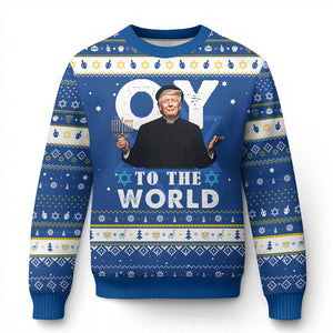 Funny Oy To The World Trump Hanukkah Ugly Sweater Menorah David Stars Chanukah Jewish TS11 Blue White Print Your Wear