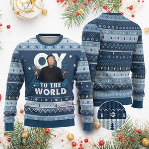 Funny Oy To The World Trump Hanukkah Ugly Sweater Menorah David Stars Chanukah Jewish TS11 Navy Light Blue Print Your Wear