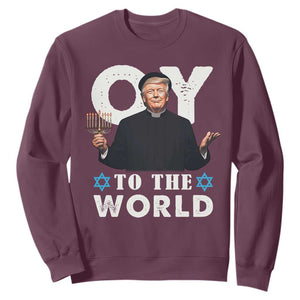 Funny Oy To The World Hanukkah Trump Sweatshirt Menorah David Stars Chanukah Jewish TS11 Maroon Print Your Wear