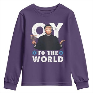 Funny Oy To The World Hanukkah Trump Youth Sweatshirt Menorah David Stars Chanukah Jewish TS11 Purple Print Your Wear
