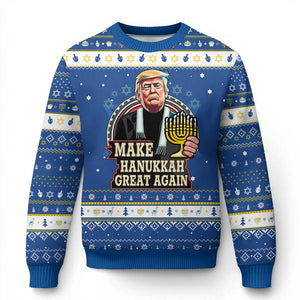 Funny Chanukah Trump Hanukkah Ugly Sweater Make Chanukah Great Again Menorah David Stars TS11 Blue White Print Your Wear