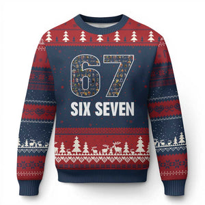 Funny 67 Six Seven Italian Brainrot Gen Alpha Meme Ugly Christmas Sweater TS11 Navy Red Print Your Wear
