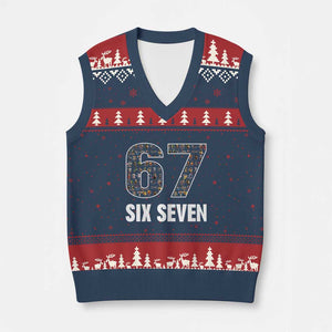 Funny 67 Six Seven Italian Brainrot Gen Alpha Meme V-Neck Knit Sweater Vest TS11 Navy Red Print Your Wear