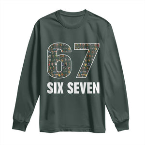 Funny 67 Six Seven Italian Brainrot Gen Alpha Meme Long Sleeve Shirt TS11 Dark Forest Green Print Your Wear