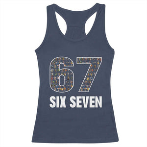 Funny 67 Six Seven Italian Brainrot Gen Alpha Meme Racerback Tank Top TS11 Navy Print Your Wear