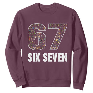 Funny 67 Six Seven Italian Brainrot Gen Alpha Meme Sweatshirt TS11 Maroon Print Your Wear