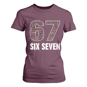 Funny 67 Six Seven Italian Brainrot Gen Alpha Meme T Shirt For Women TS11 Maroon Print Your Wear