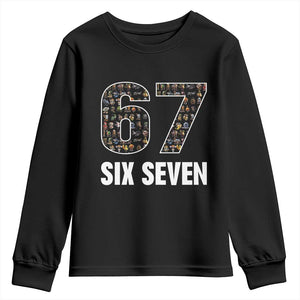 Funny 67 Six Seven Italian Brainrot Gen Alpha Meme Youth Sweatshirt TS11 Black Print Your Wear