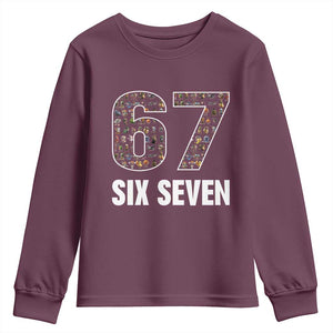 Funny 67 Six Seven Italian Brainrot Gen Alpha Meme Youth Sweatshirt TS11 Maroon Print Your Wear