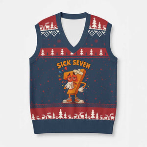 Funny Sick Seven 67 Meme V-Neck Knit Sweater Vest Six Seven Wordplay TS11 Navy Red Print Your Wear