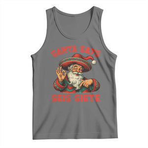 Funny Mexican Christmas 67 Tank Top Santa Says Seis Siete Cholo Claus TS11 Black Heather Print Your Wear