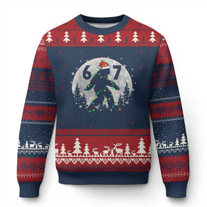 Funny Bigfoot 67 Christmas Night Stroll Moon Sasquatch Ugly Christmas Sweater TS11 Navy Red Print Your Wear
