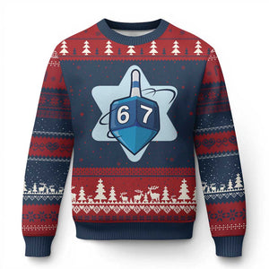 Funny Hanukkah 67 Ugly Christmas Sweater Six Seven Meme Dreidel Star Of David TS11 Navy Red Print Your Wear